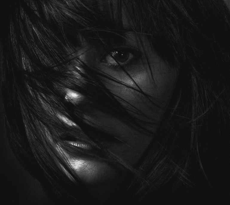 monochrome photography of a woman